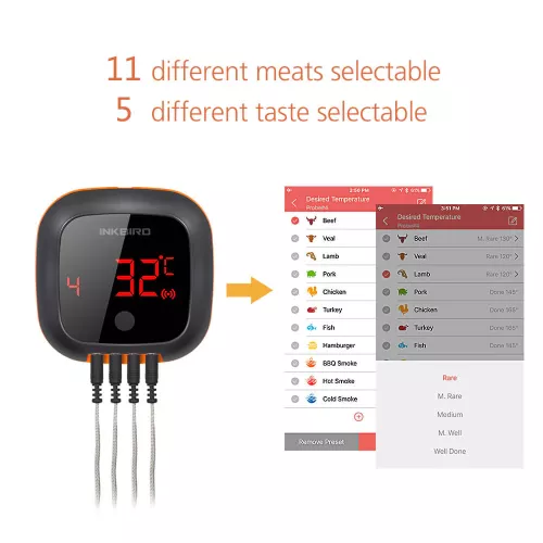 Inkbird BBQ Thermometer Inkbird IBT-4XS Thermometer met LCD en Bluetooth (OSC-MT-MP01)