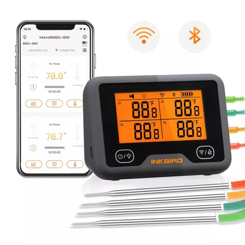 Inkbird BBQ Thermometer Inkbird IBBQ-4BW Thermometer met LCD WiFi BT (OSC-MT-MP01)