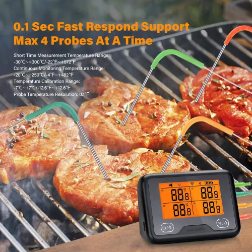 Inkbird BBQ Thermometer Inkbird IBBQ-4BW Thermometer met LCD WiFi BT (OSC-MT-MP01)