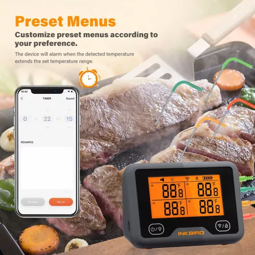 Inkbird BBQ Thermometer Inkbird IBBQ-4BW Thermometer met LCD WiFi BT (OSC-MT-MP01)