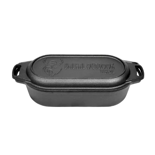 Valhal Outdoor Valhal Dutch Oven Braadpan Gietijzer met Grill Deksel Ovaal 2 Liter (VH2L)