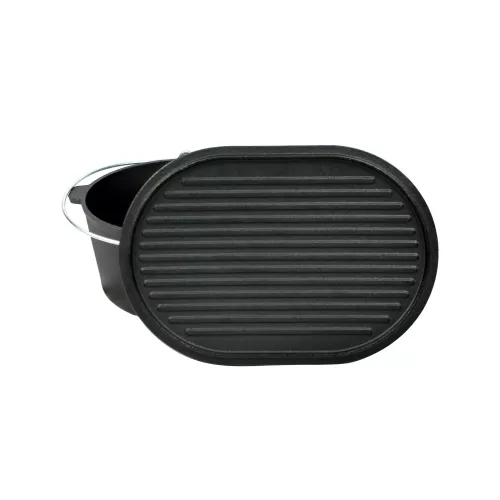 Valhal Outdoor Valhal Dutch Oven Braadpan Gietijzer met Grill Deksel Ovaal 9 Liter (VH9L)